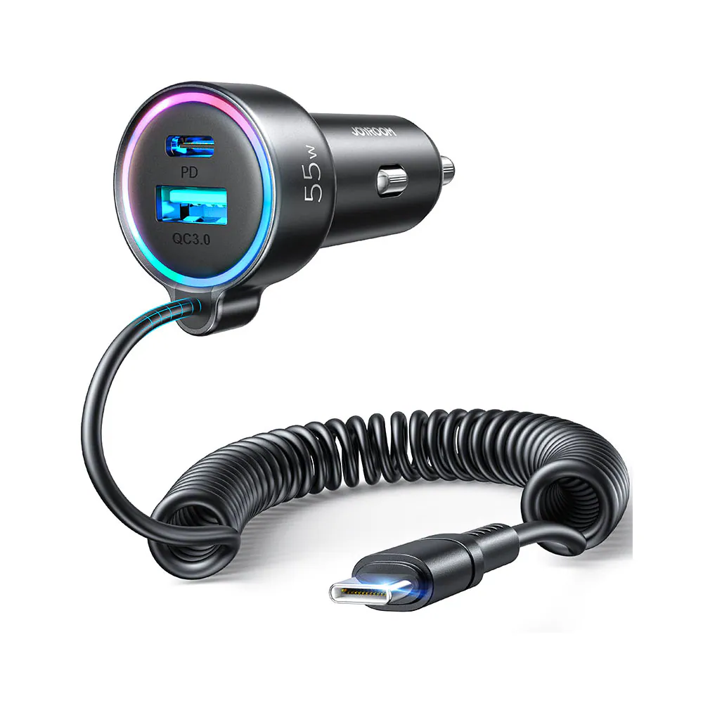 Joyroom Billaddare med USB, USB-C & USB-C-kabel 1,5m 55W