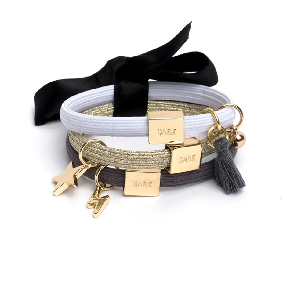 Dark Hair Ties 3 Pk Charm Combo Grey W/Gold 1 pcs