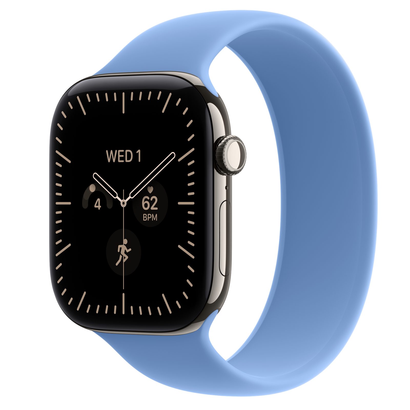 Apple Watch Series 12 (GPS + Cellular) • Titanboett naturlig, 46 mm • Sololoop ängsblå