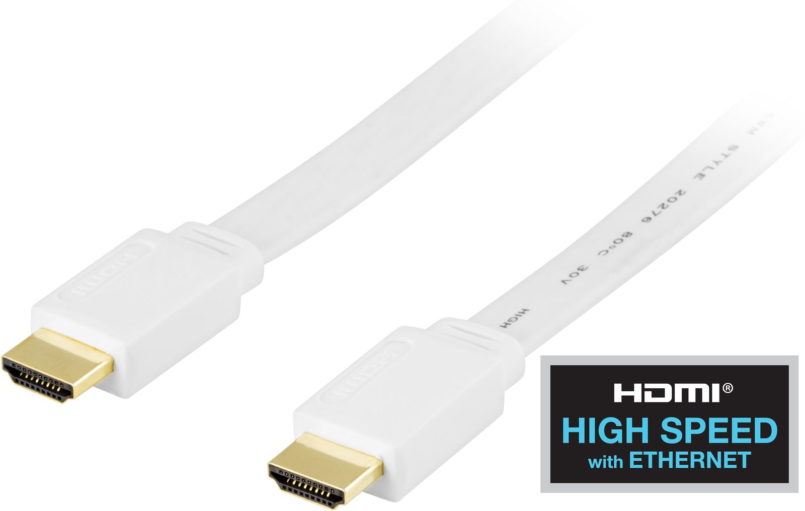 HDMI-kabel, 4K/3D, flat, 3 meter - Vit, bild 3