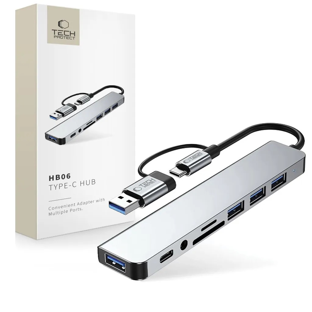 Tech-Protect HB06 HUB Adapter 8in1 TYPE-C – Allt-i-ett grå adapter