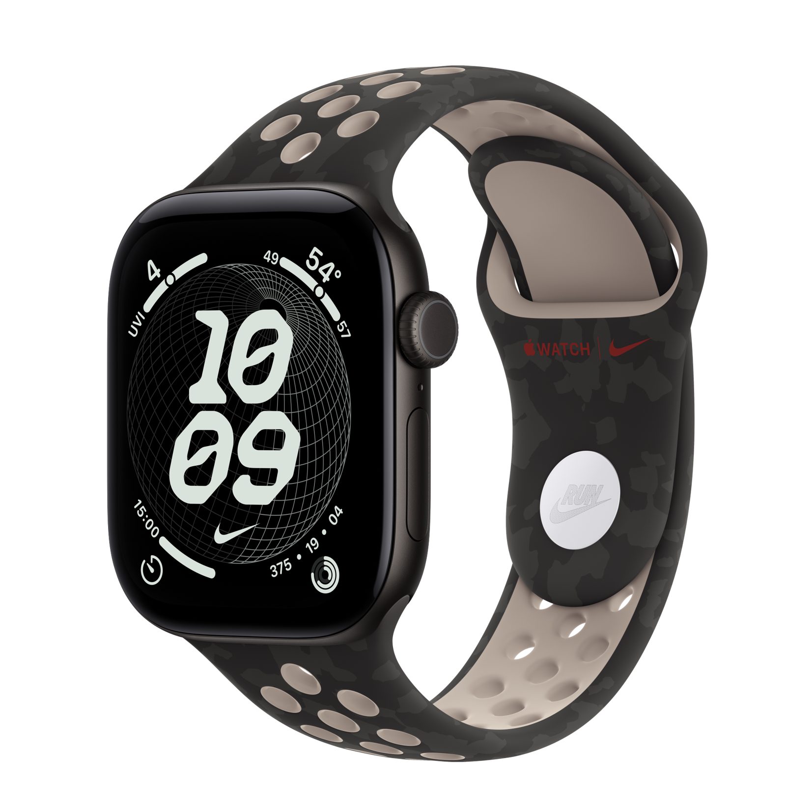 Apple Watch Series 12 (GPS) • Aluminiumboett svart, 42 mm • Nike-sportband i After Dark Black