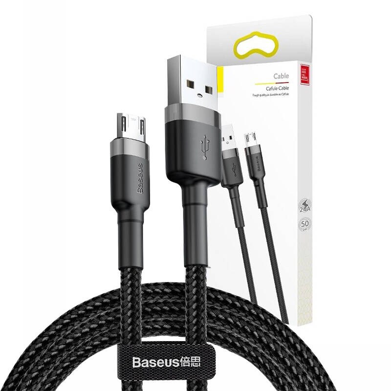 Baseus Cafule USB-A till Micro-USB Kabel 2.4A 1m - Svart / Grå, bild 2