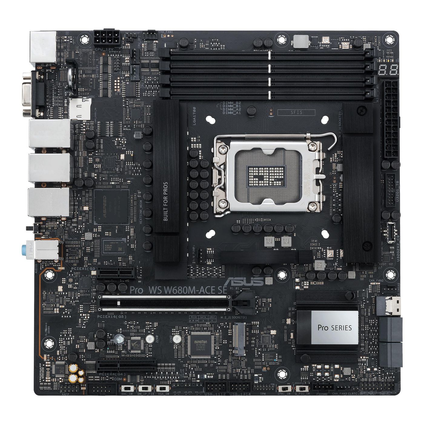 Asus PRO WS W680M-ACE SE, Intel LGA1700, 4xPCI Express, MicroATX, 4xDDR5, 2xM.2 + 1xSlimSAS + SATA3 RAID, VGA/HDMI/DP, USB-C, 2x2.5Gbe LAN, bild 3