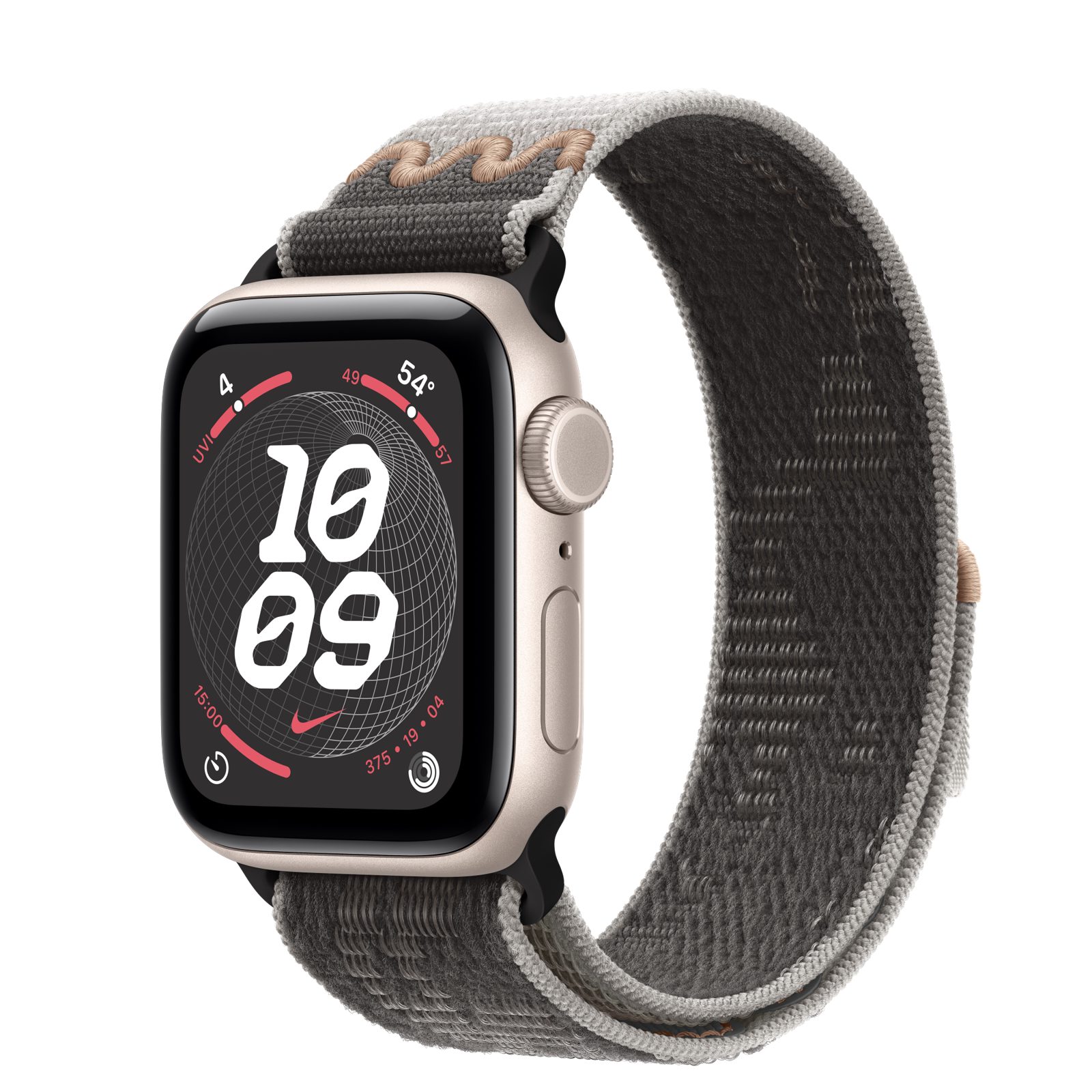 Apple Watch SE 3 (GPS + Cellular) • Aluminiumboett stjärnglans, 40 mm • Nike-sportloop i Pavement Grey