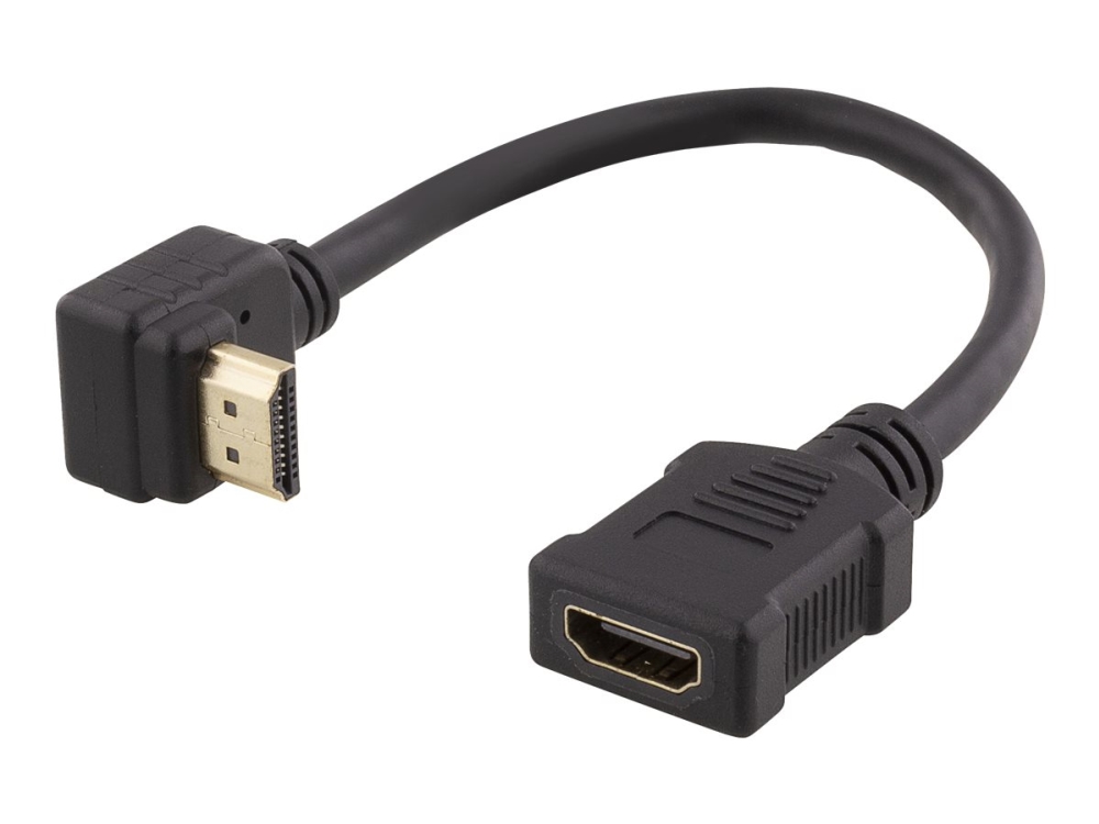 HDMI-förlängningskabel, vinklad uppåt, ha-ho, max 3840x2160@30Hz, 0,2 meter, svart