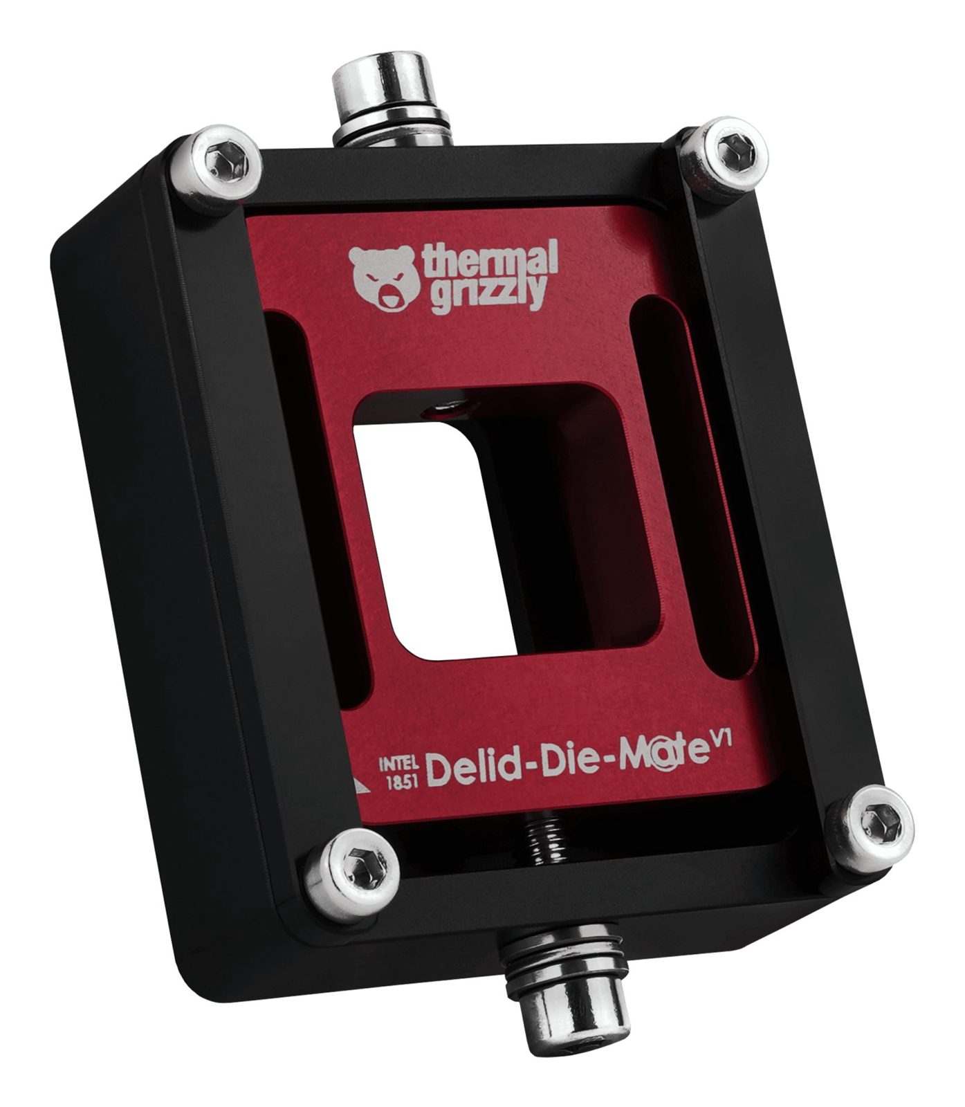 Thermal Grizzly Delid-Die-Mate V1, Verktyg för borttagning av värmespridare, Gjuten aluminium, Svart, Röd, LGA 1851, Intel Core Ultra (Series 2), 56 mm