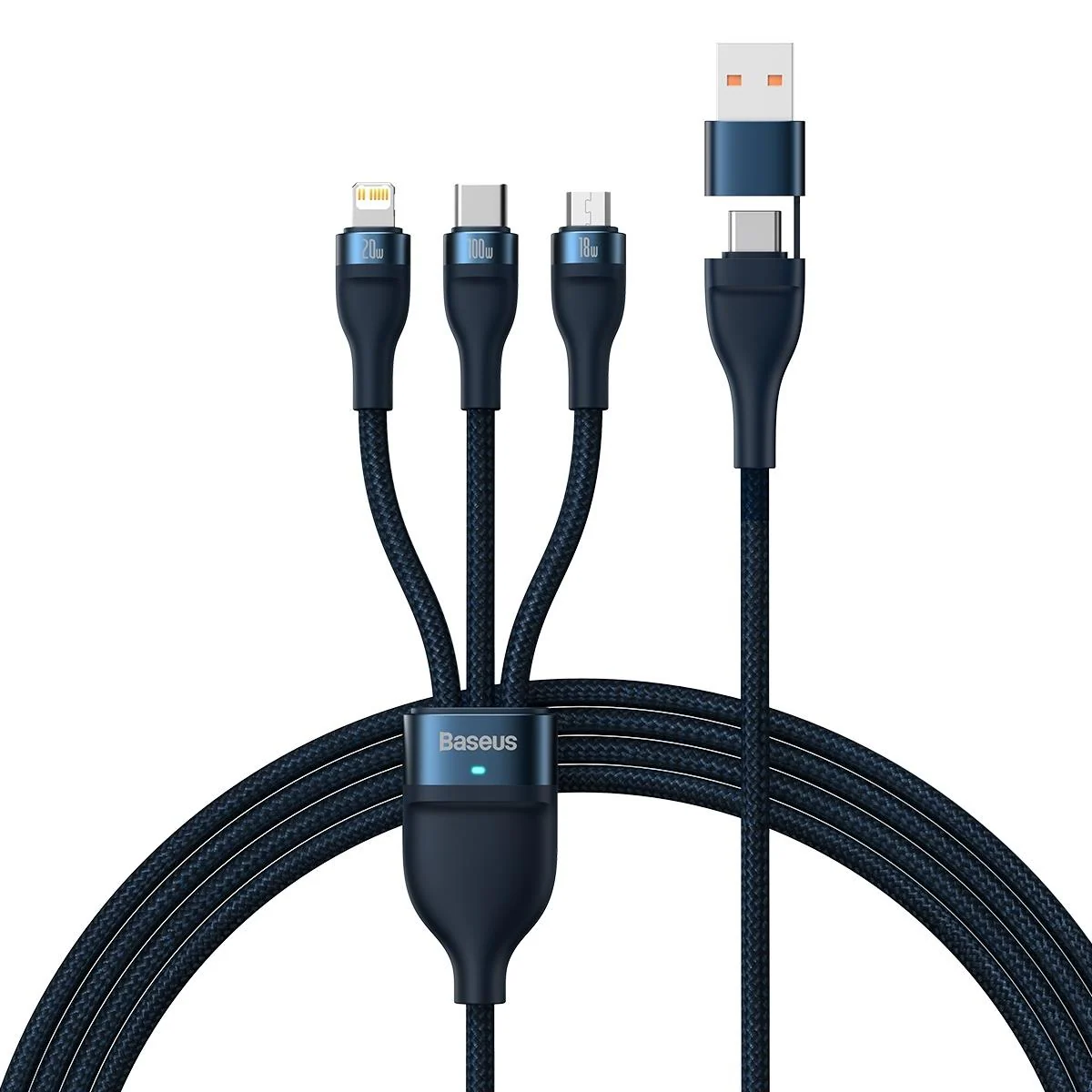 Baseus Flash Series II USB Type-C / A, Type-C / Lightning / micro USB 100W 1.2m Blue (CASS030103)