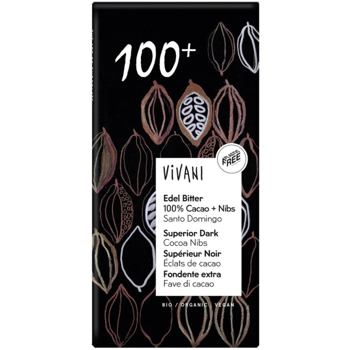 Vivani Mörk choklad 100% med kakaonibs 80 g