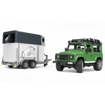 Bruder Land Rover Defender Station Wagon med Hästtrailer + 1 häst