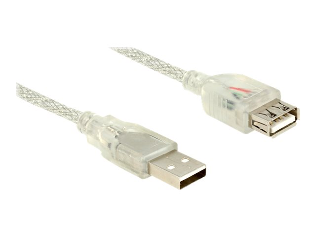 Delock Förlängningskabel USB-A 2.0 hane till USB-A 2.0 hona 1m - Transparent