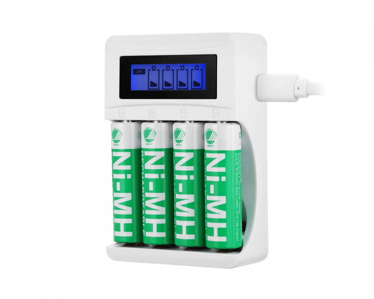 Deltaco USB Batteriladdare för 4xAA/AAA Ni-MH/Ni-Cd Batterier, inkl AA Batteri - Vit, bild 2