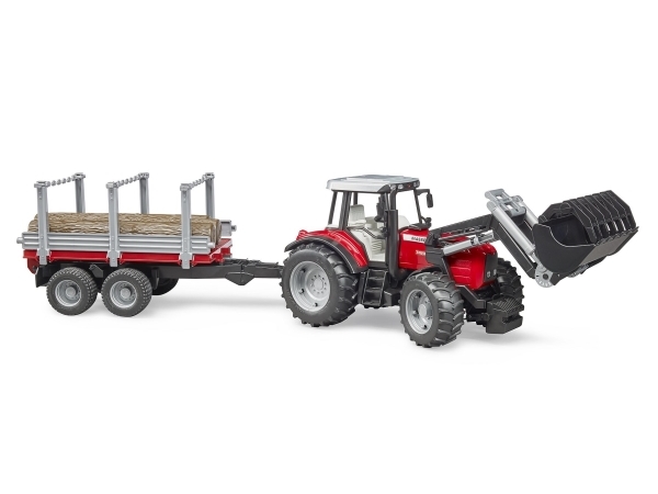 Bruder Massey Ferguson 7480 med frontlastare och timmervagn