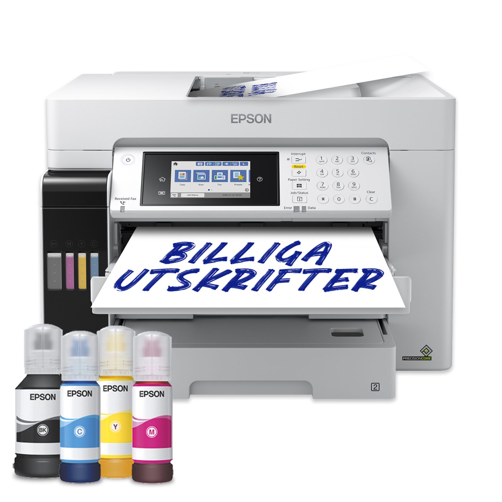 Epson EcoTank ET-16685, A3 skrivare + scanner + kopiator + fax, 25/25 ppm ISO, 1200x1200 dpi scanner, display, duplex, ADF, AirPrint, USB/LAN/WiFi