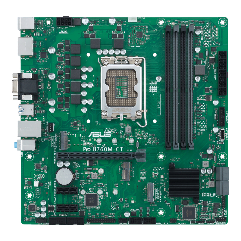 Asus Pro B760M-CT-CSM, Intel LGA1700, PCI Express, MicroATX, 4xDDR5, 2xM.2 + SATA3 RAID, VGA/HDMI/2xDP, USB-C (front), GigaLAN, bild 3