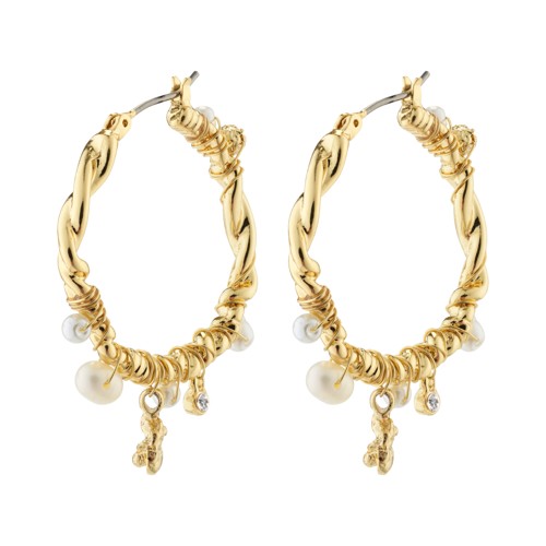PILGRIM - ANA Pearl & Crystal Hoops - Gold-Plated - 32 mm
