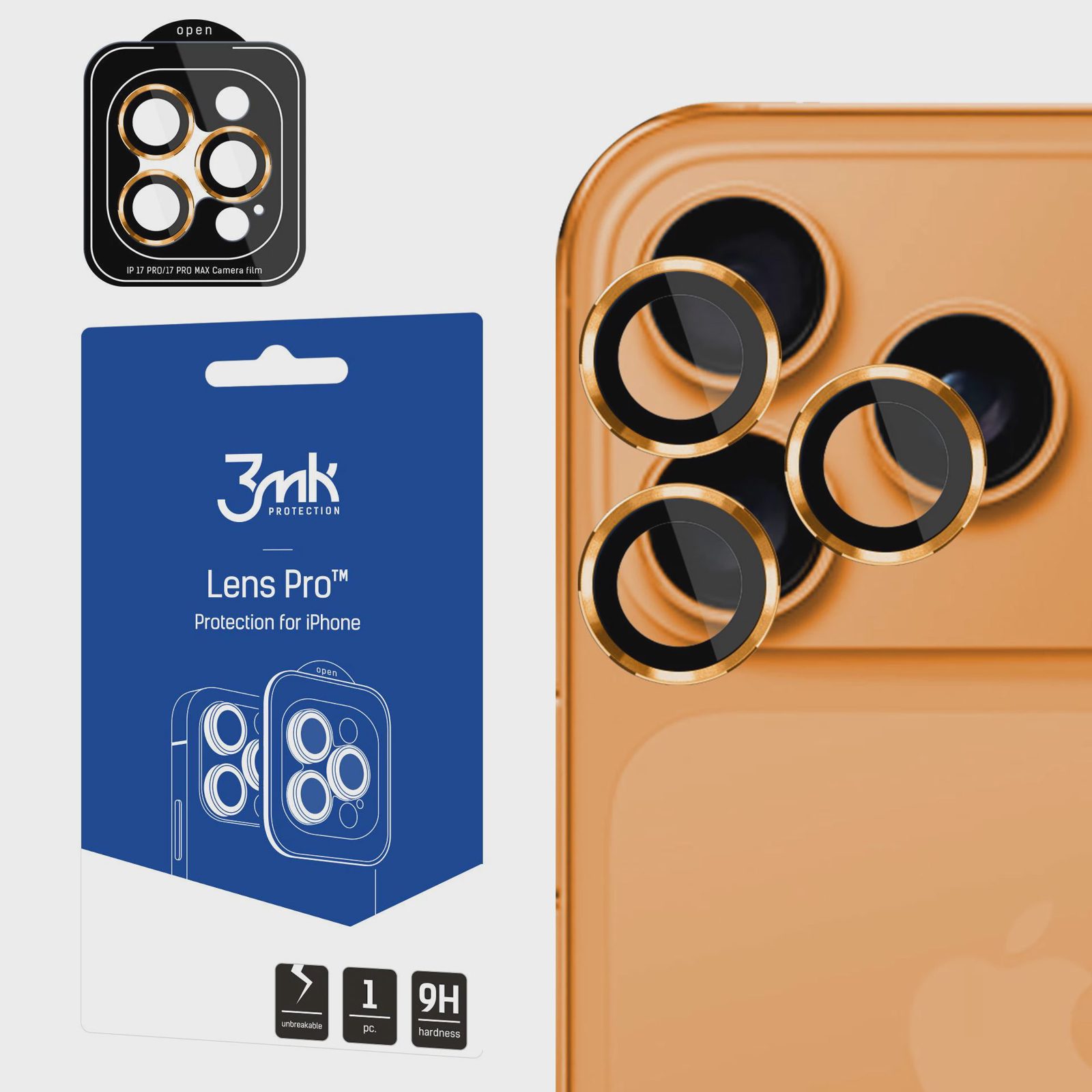3mk Lens Protection Pro härdat glas för iPhone 17 Pro / 17 Pro Max – Orange