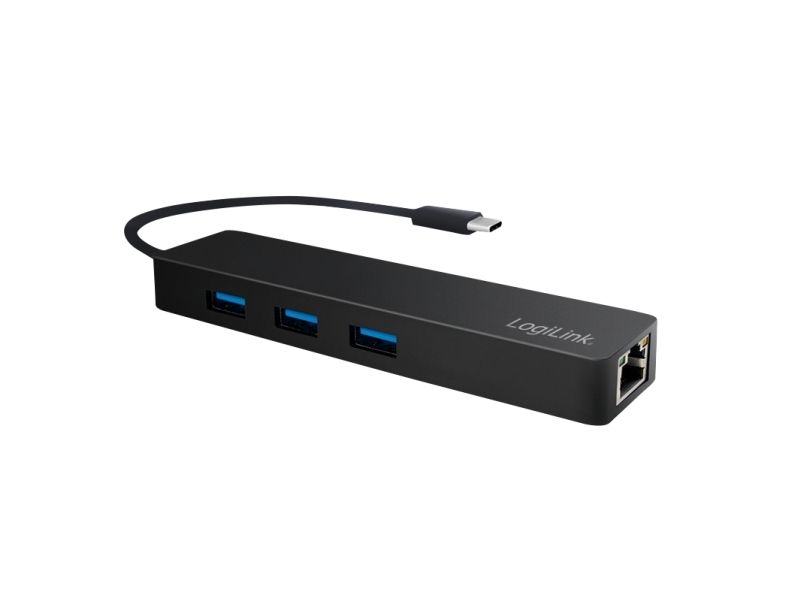 LogiLink UA0313, USB 3.2 Gen 1 (3.1 Gen 1) Typ-C, Sort, RJ-45, USB 3.2 Gen 1 (3.1 Gen 1) Typ-A, 319 mm, 29 mm, 15 mm