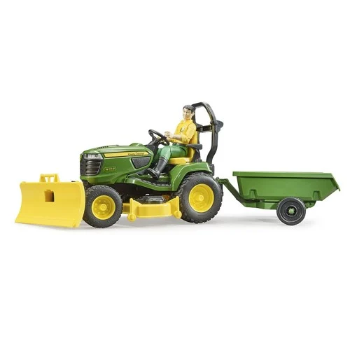Bruder Bworld John Deere grästraktor med släp och trädgårdsmästare