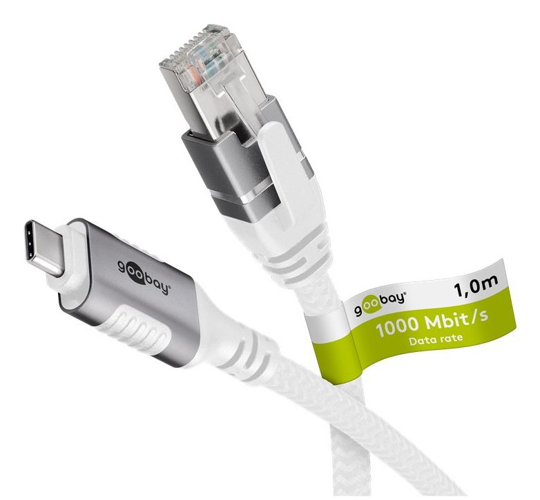 Goobay 74179 USB-C till RJ45 Ethernet-adapterkabel 7,5 m Cat6 1 Gbit/s, vit, bild 2