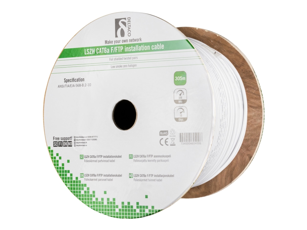 DELTACO TP-51C - Bulkkabel - 305 m - F/FTP - CAT 6a - halogenfri - vit
