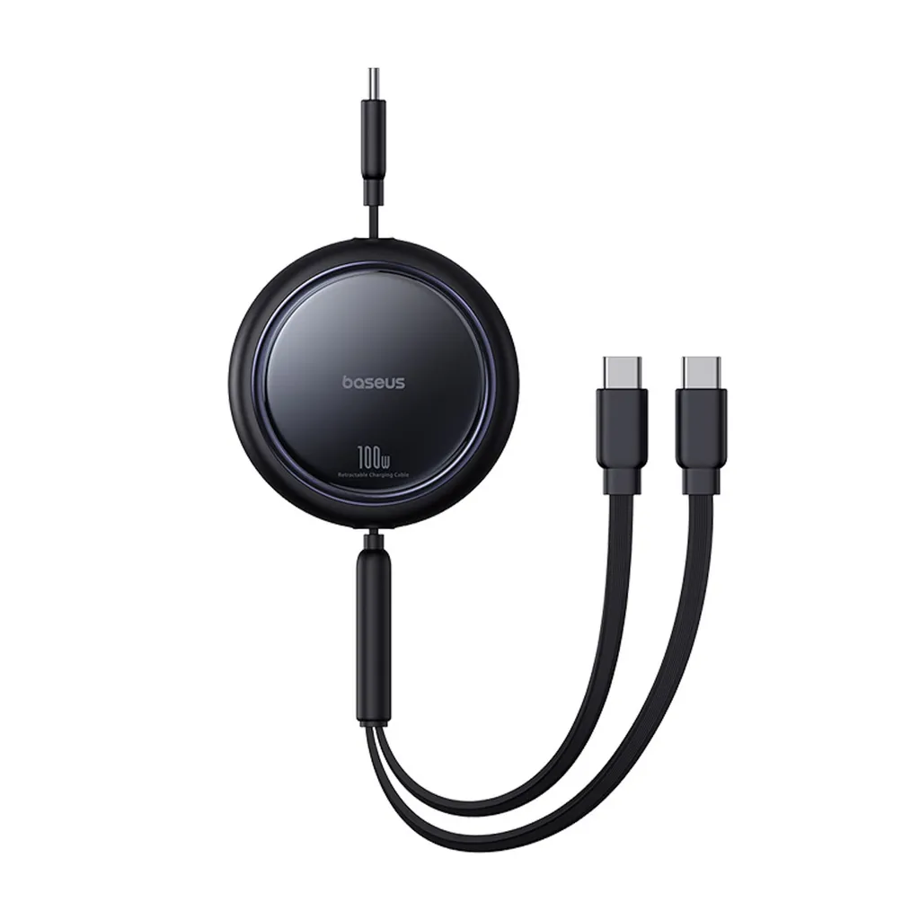 Baseus USB-C indragbar kabel till 2x USB-C 100W, 1m - Svart, bild 3