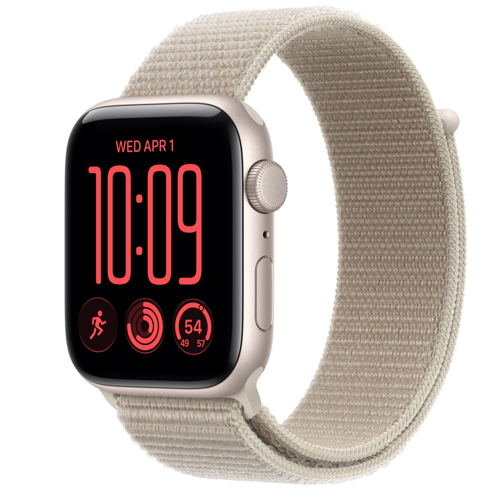 Apple Watch SE 3 (GPS) • Aluminiumboett stjärnglans, 44 mm • Sportloop kalksten