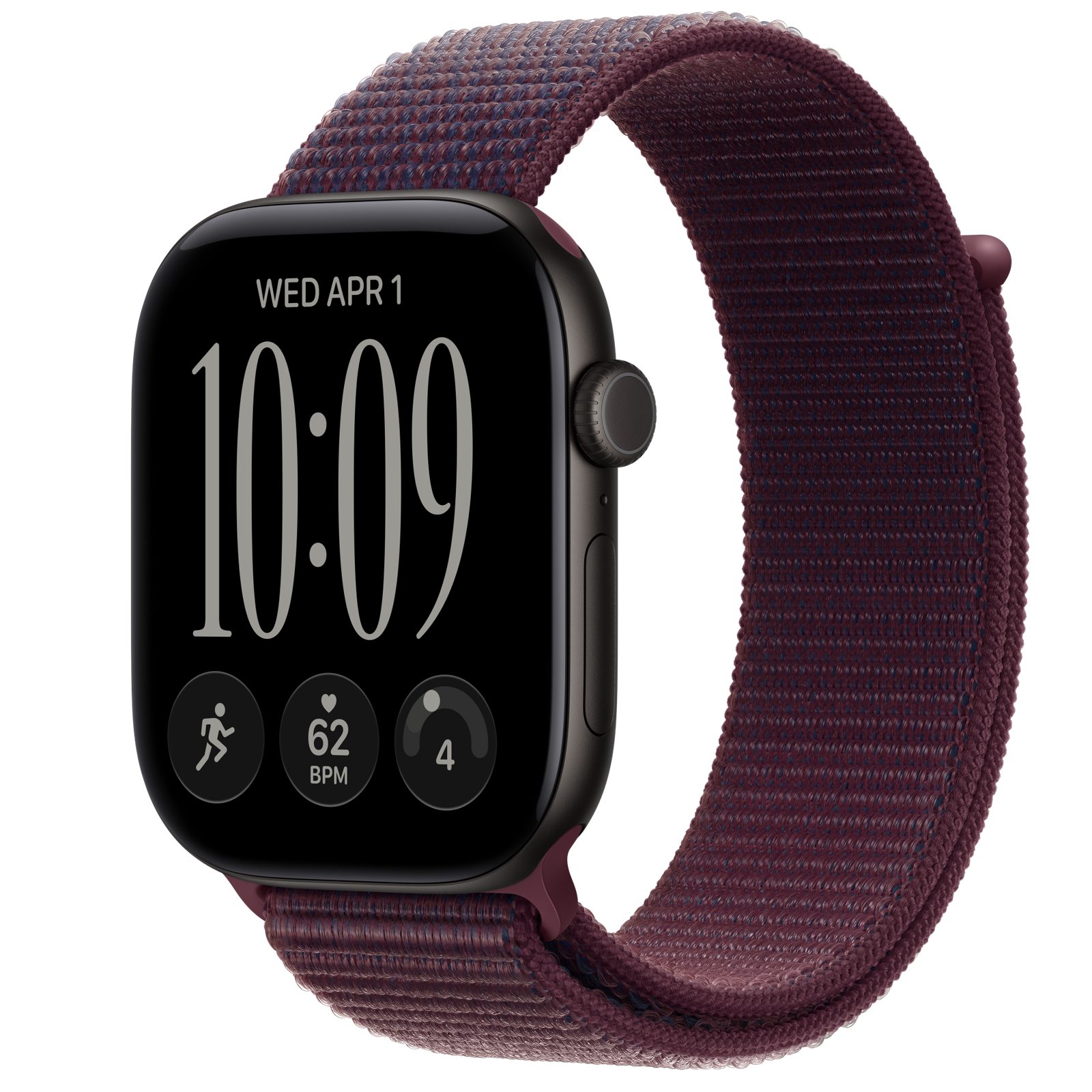 Apple Watch Series 12 (GPS + Cellular) • Aluminiumboett svart, 46 mm • Sportloop bourgogne