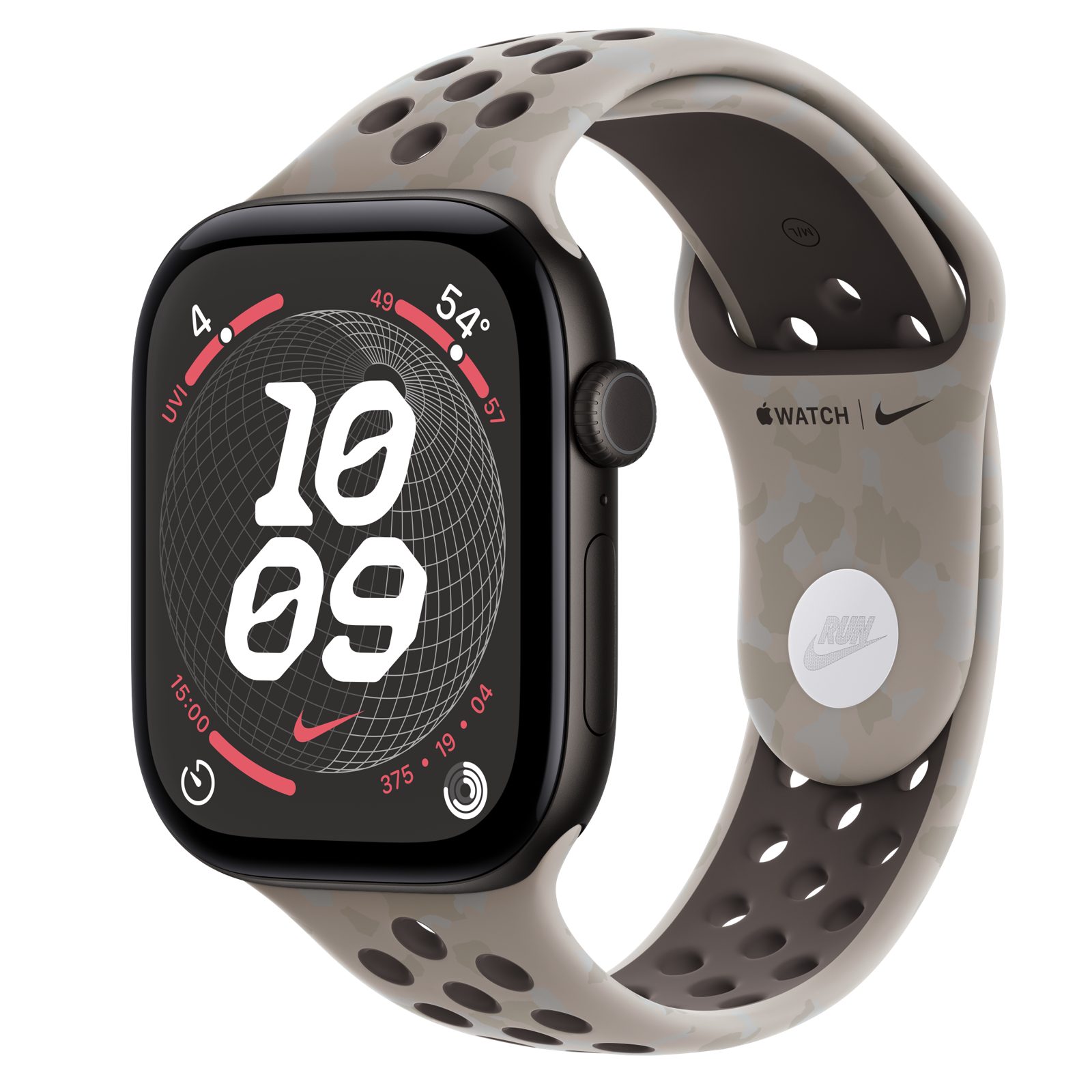 Apple Watch Series 12 (GPS + Cellular) • Aluminiumboett svart, 46 mm • Nike-sportband i Pavement Grey