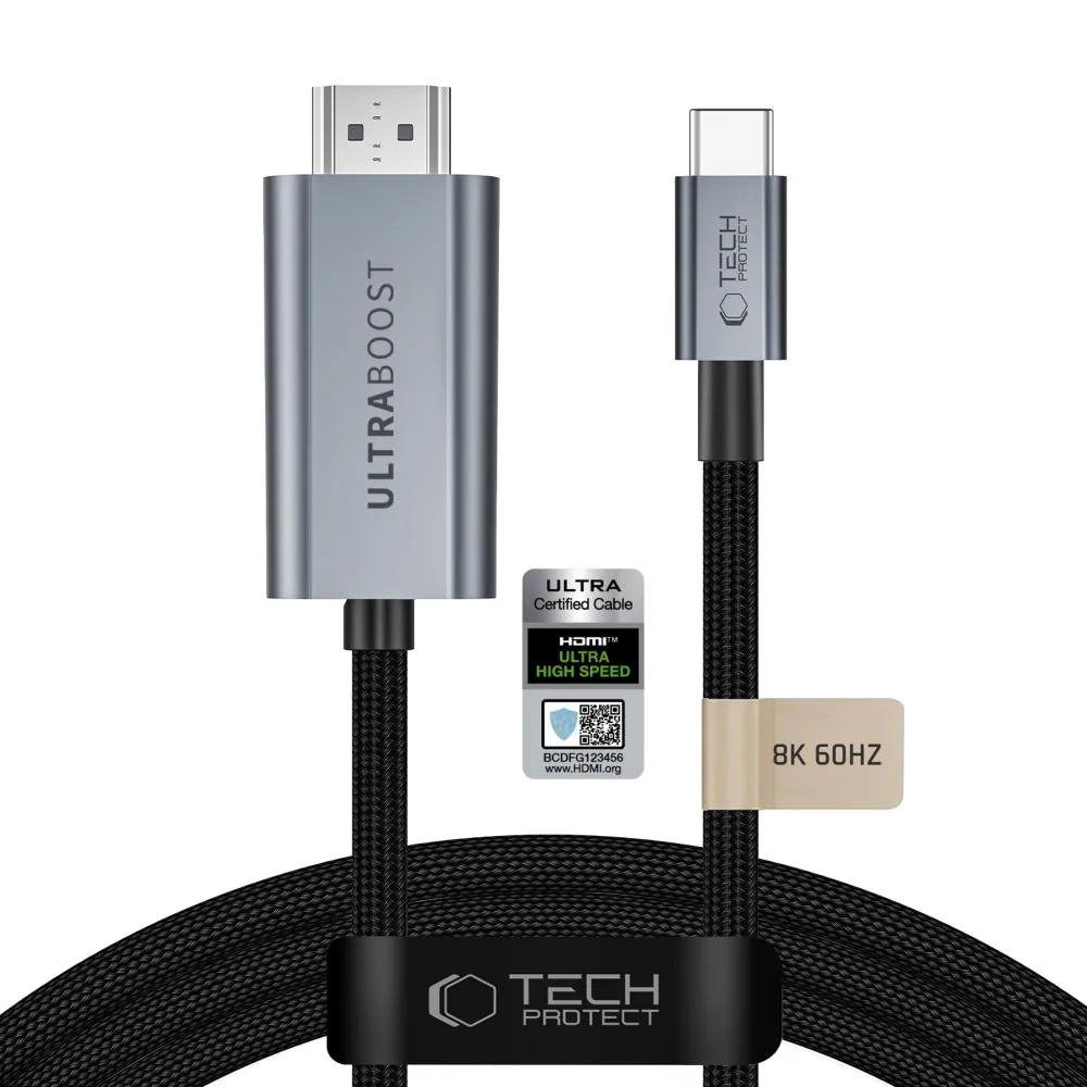 Tech-Protect UltraBoost USB-C HDMI 2.1 60 Hz videokabel 300 cm – grå