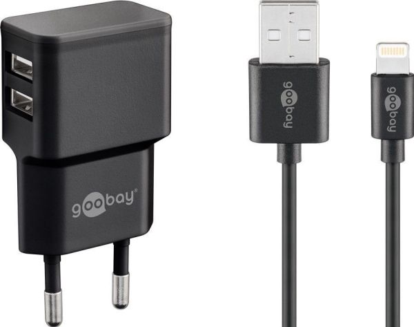 Goobay 44995 Apple Lightning-laddare 12 W 2x USB-A, 1 m kabel, svart