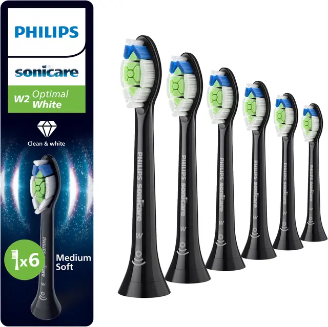 Philips Sonicare HX6064/88 Optimal White borsthuvuden, svart, 6-pack