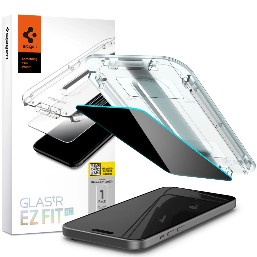 Spigen Glas.tR EZ Fit Privacy härdat glas för iPhone 15 Plus