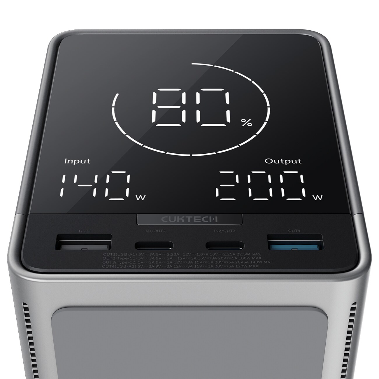Cuktech Powerbank 300W 40000mAh med trådlös laddning 2x USB-C + 2x USB-A - Svart, bild 2