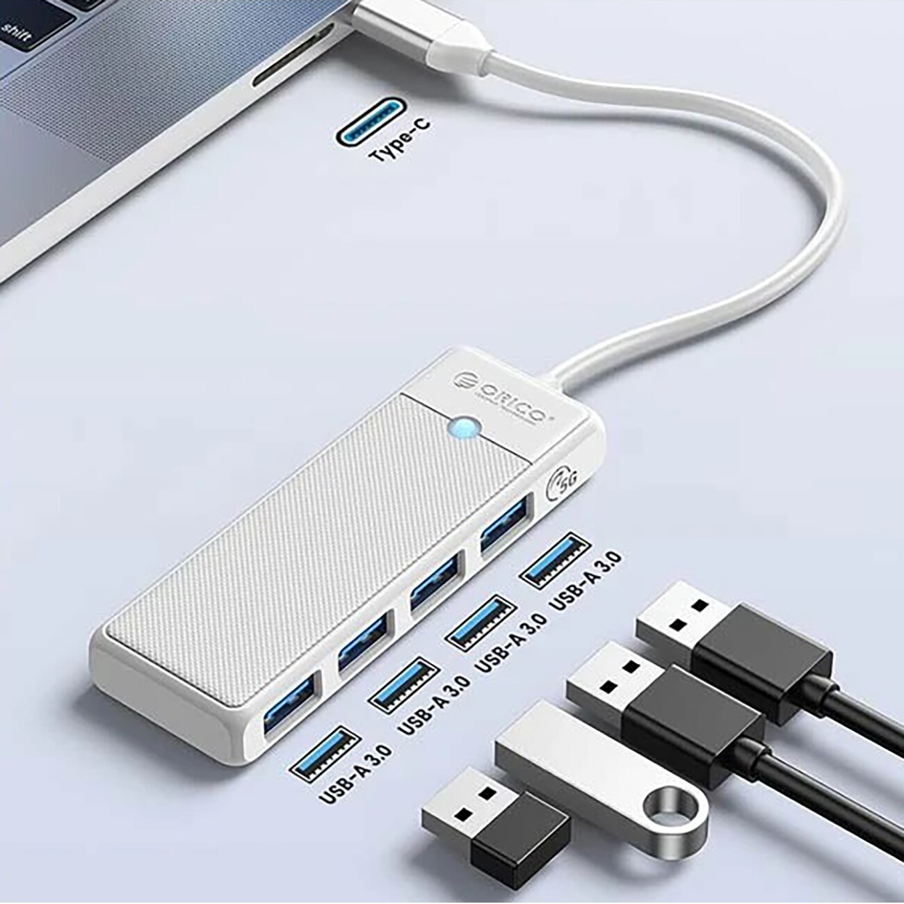 Orico PAPW4A-C3 USB-hubb med 4 portar (4x USB-A 3.0), 0,5 m – vit, bild 2