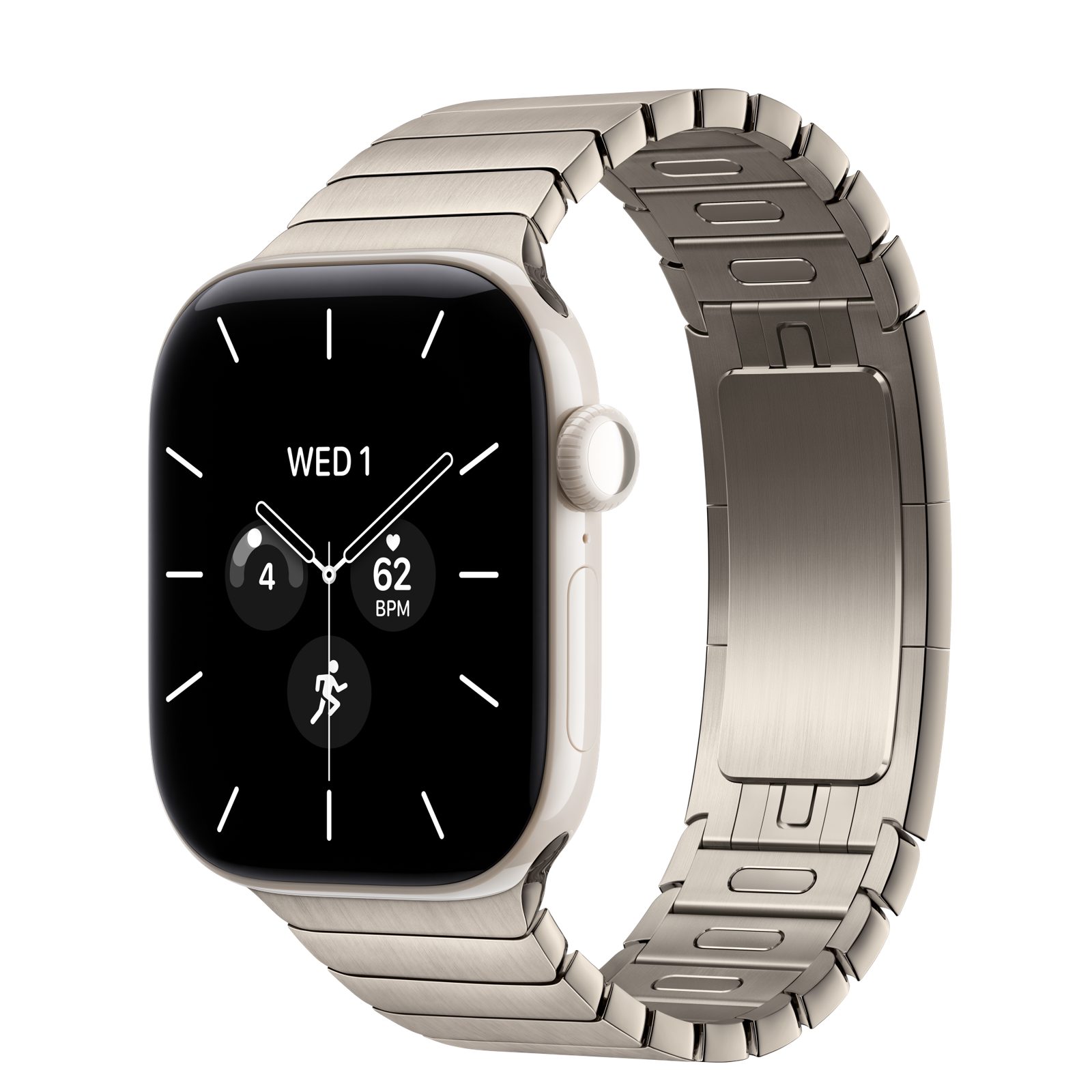 Apple Watch Series 12 (GPS + Cellular) • Keramikboett pärlvit, 42 mm • Länkarmband naturlig finish