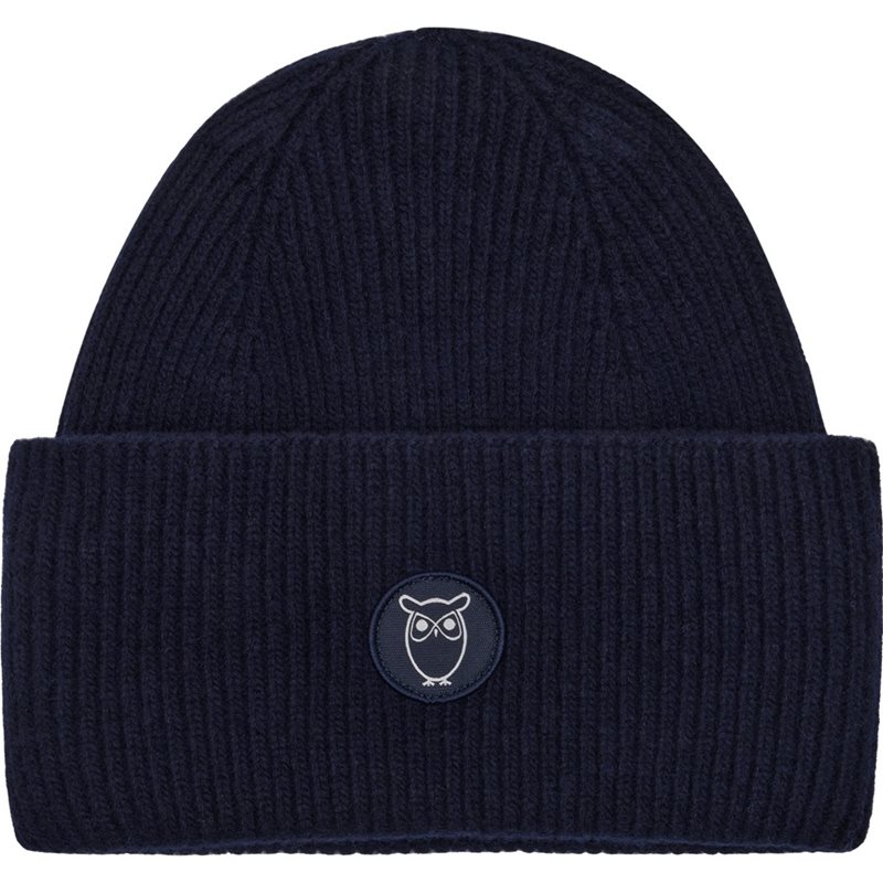 KnowledgeCotton Apparel Wool badge beanie Total Eclipse - NoSize