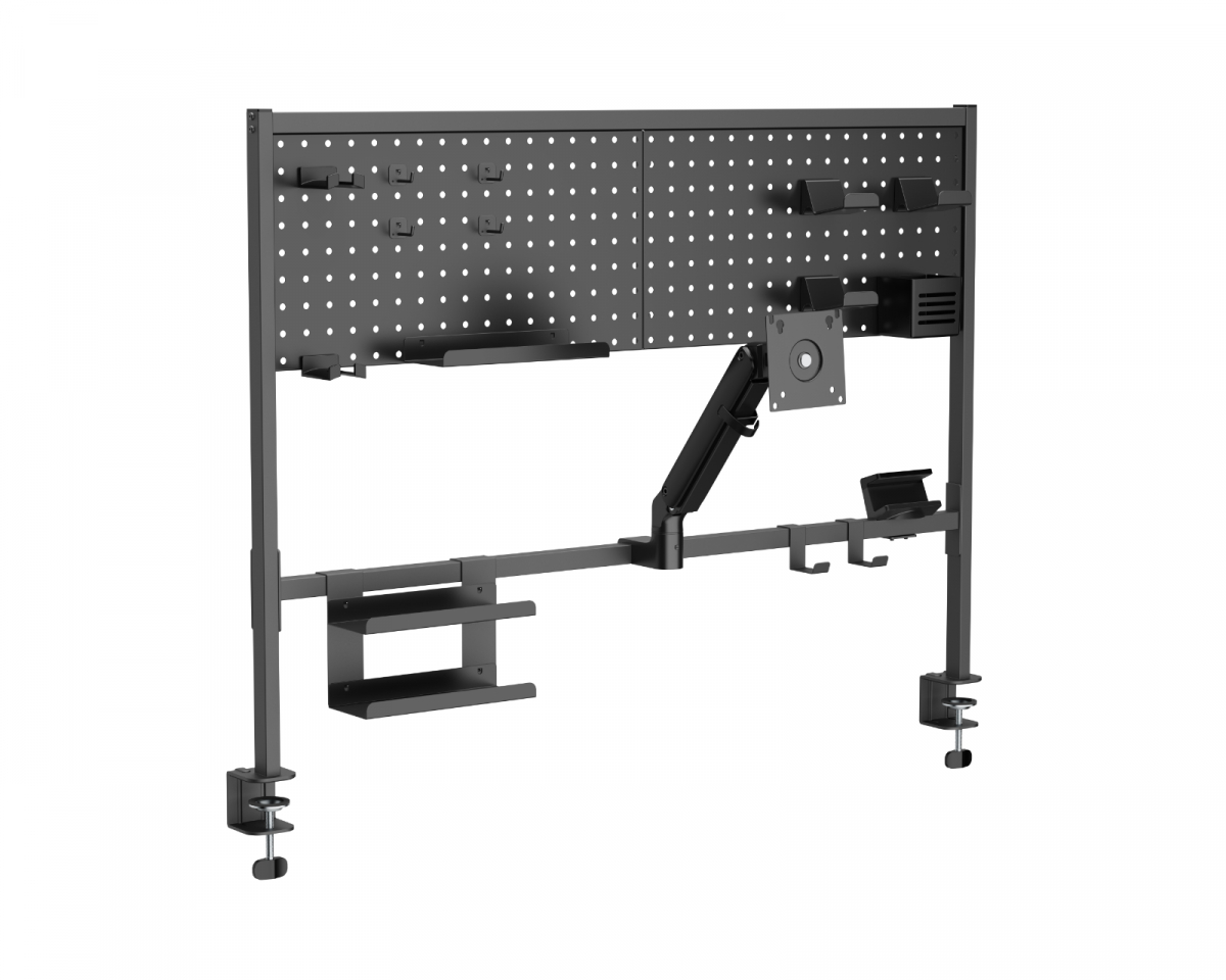 MaxMount Multifunktionell Pegboard med skärmstativ - Svart