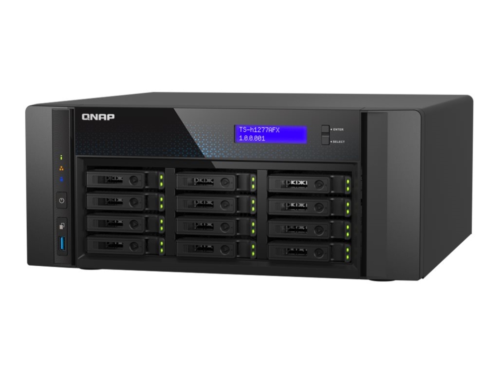 QNAP TS-h1277AFX-R7-32G - NAS-server - 12 fack - SATA 6Gb/s - RAID JBOD, 0, 1, 5, 6, 10, 50, 60 - RAM 32 GB - 2.5 Gigabit Ethernet / 10 Gigabit Ethernet - iSCSI support