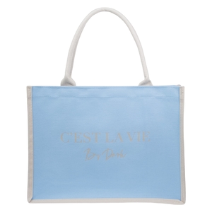 DARK Canvas Tote Medium "C'est La Vie" Ibiza Blue With Sand