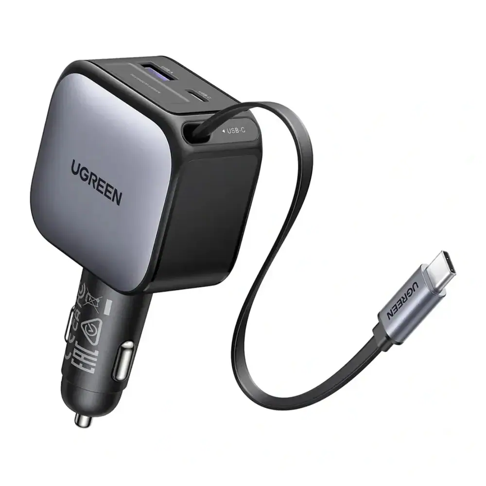 UGREEN Billaddare 60W, 3A, USB-A/USB-C med USB-C-kabel - Grå