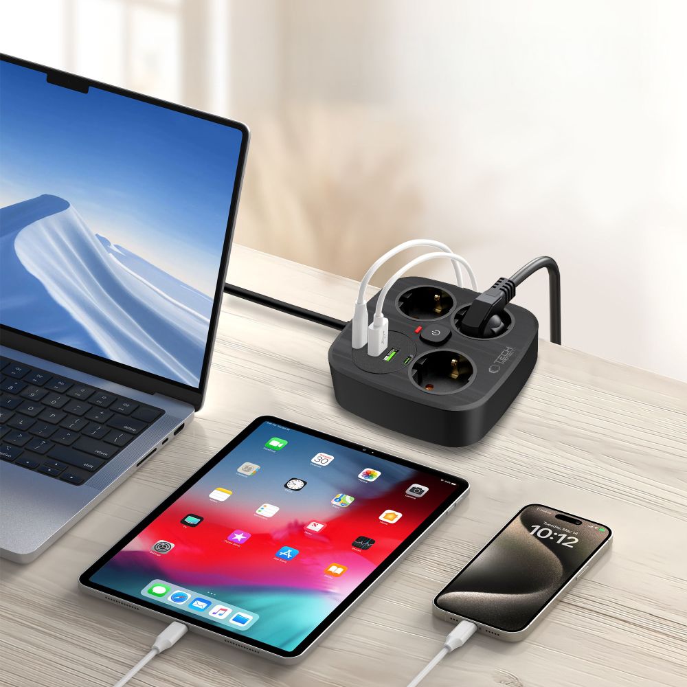 Tech-Protect PCS3X4 grenuttag, 3 uttag, 2xUSB-A, 2xUSB-C 200 cm - svart, bild 4