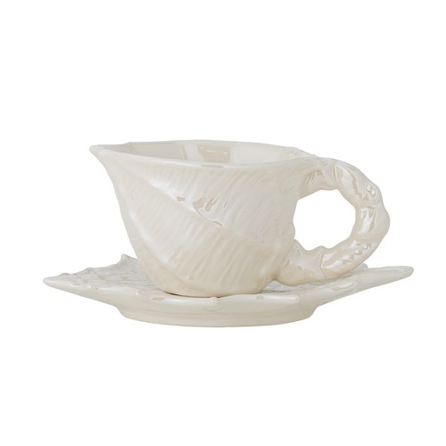 Bloomingville - Shellie Cup with Saucer - White - Stoneware