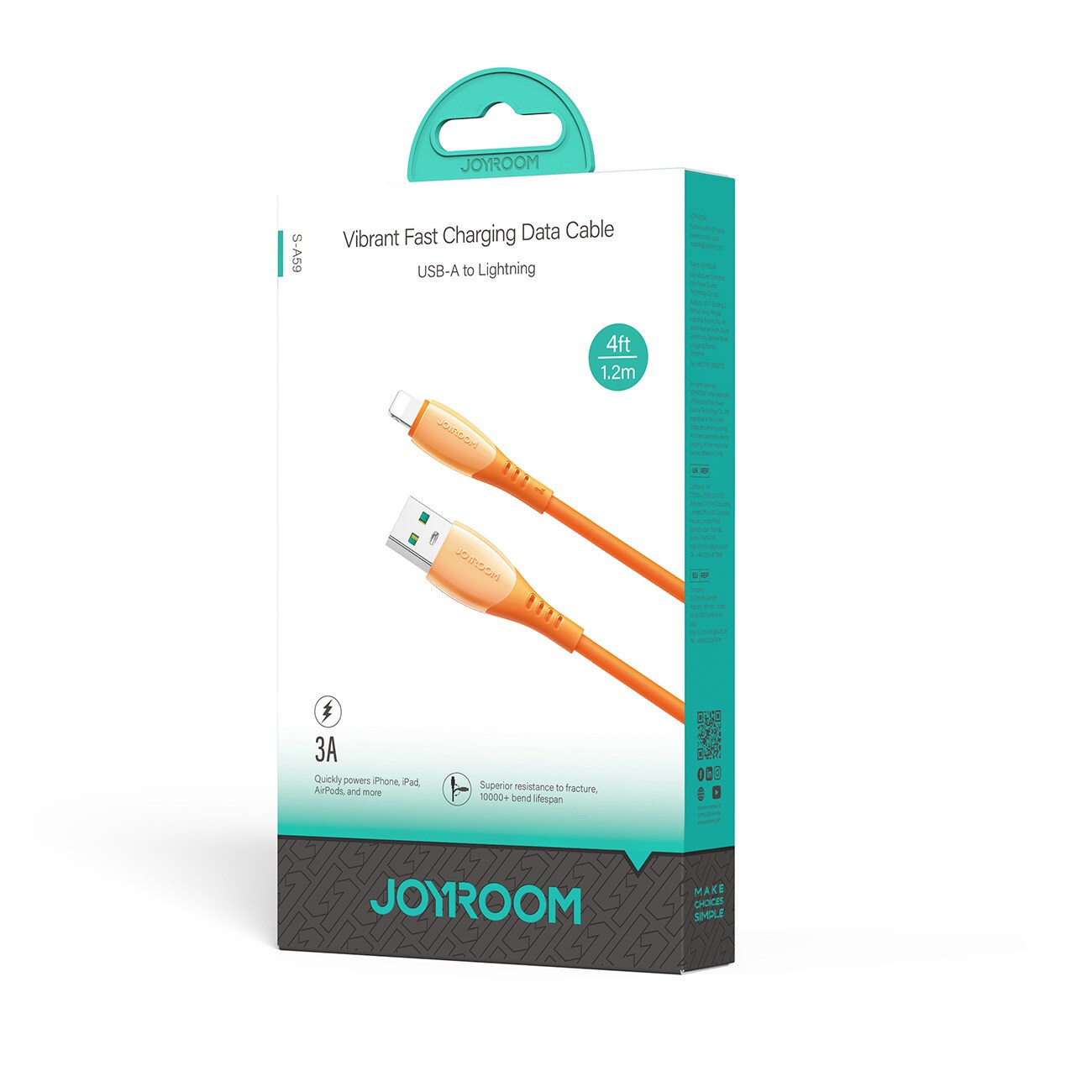 Joyroom S-A59 snabbladdningskabel USB-A till Lightning 1,2m – orange, bild 5