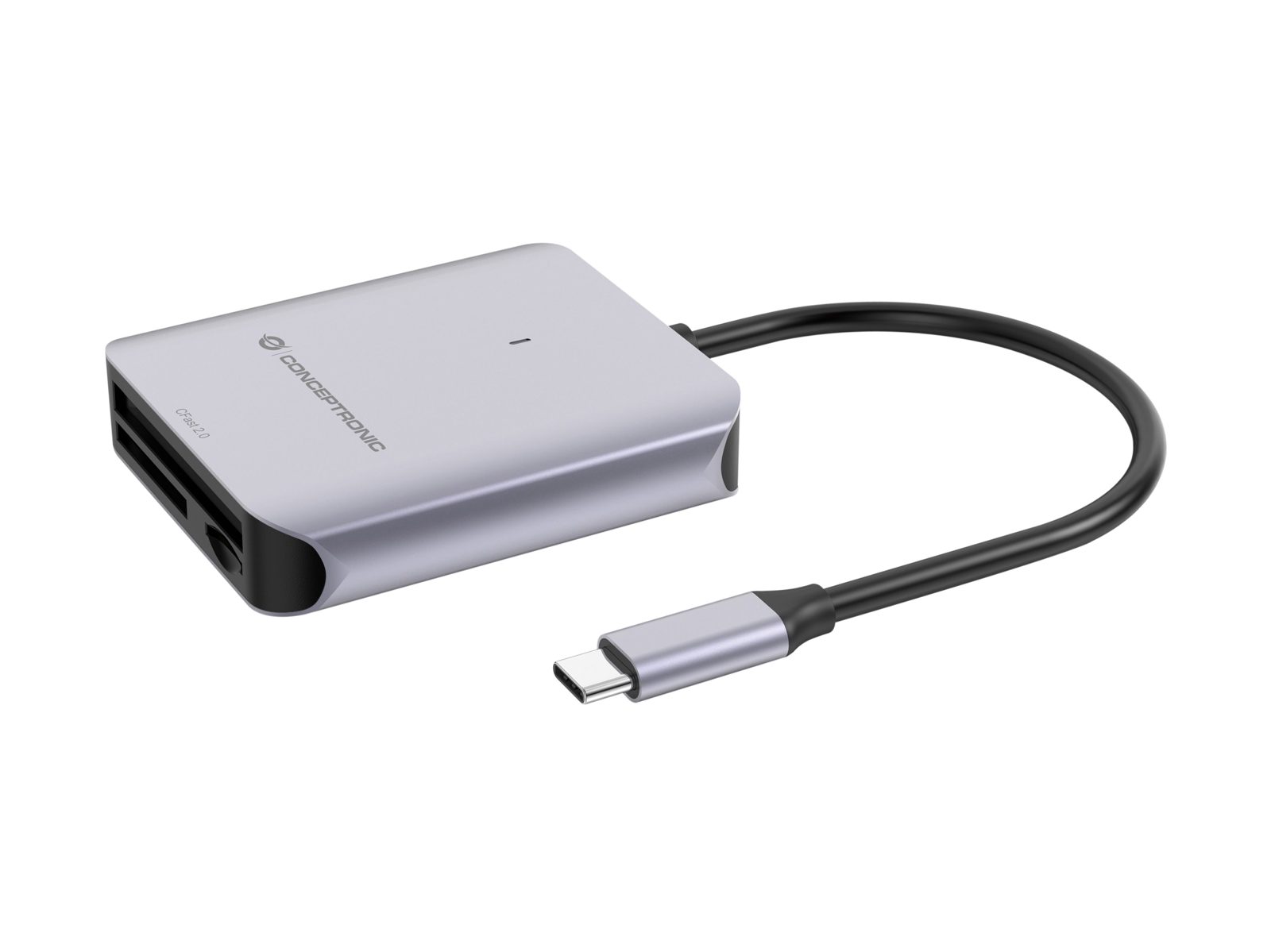 Conceptronic BIAN09G, CFast 2.0, MicroSD (TransFlash), MicroSDHC, MicroSDXC, SD, SDHC, SDXC, Grå, 10 000 Mbit/s, aluminium, 2 TB, USB 3.2 Gen 2 Type-C