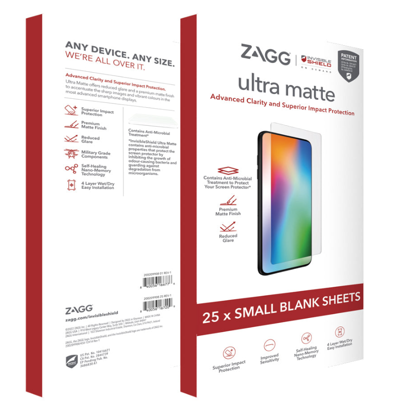 Zagg InvisibleShield ISOD Ultra Matte 4 Layer Small, till alla smartphones, inkl. montering, bild 3