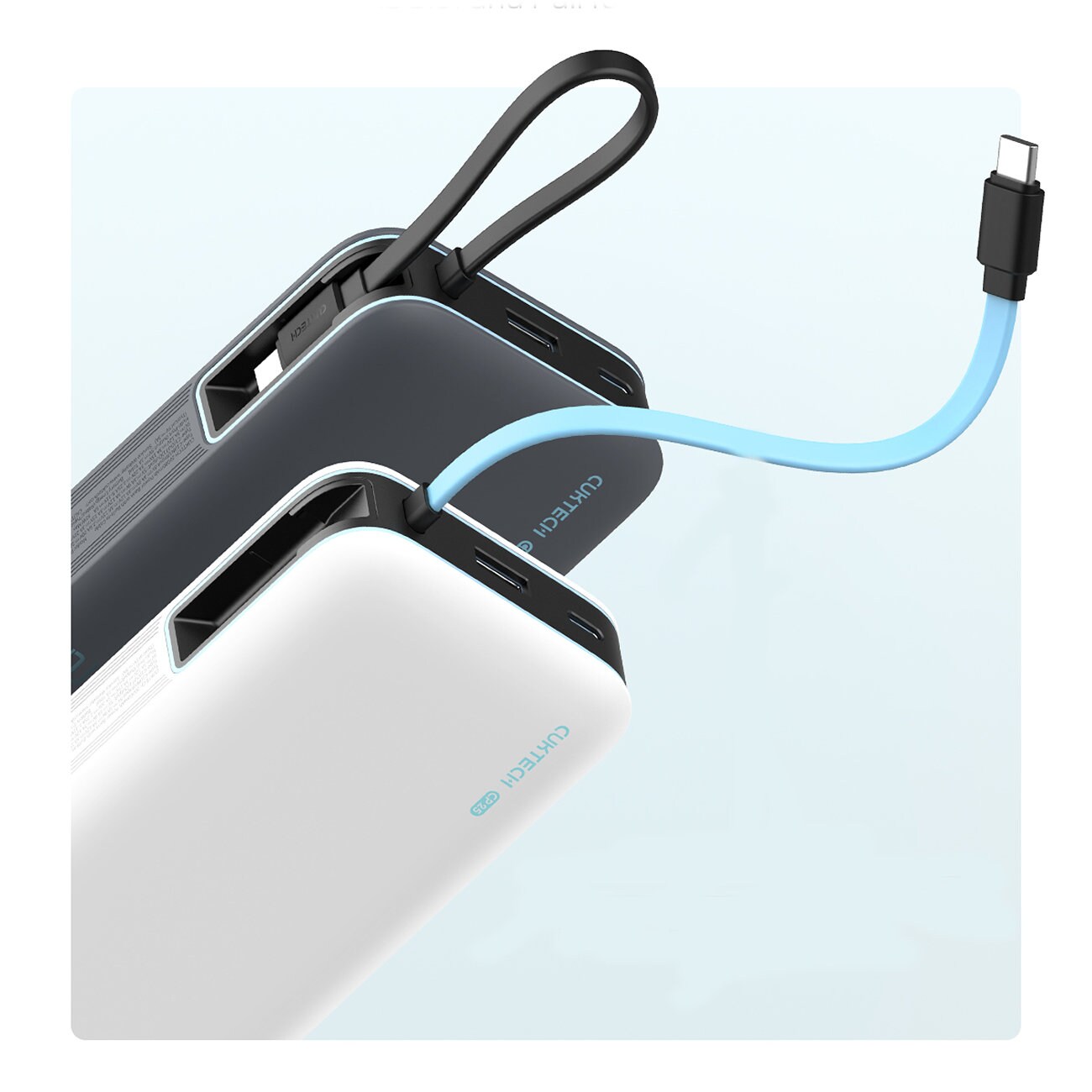 Cuktech CUKP200NGLLG 55W 20000mAh Powerbank med inbyggd USB-C-kabel - Vit, bild 5