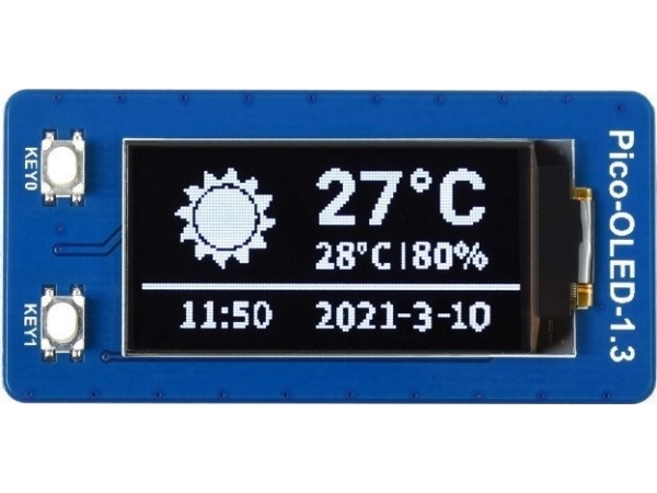 OLED-skärm 1,3 64x128px, SPI/I2C, svart/vit för Raspberry Pi Pico, Waveshare 19376