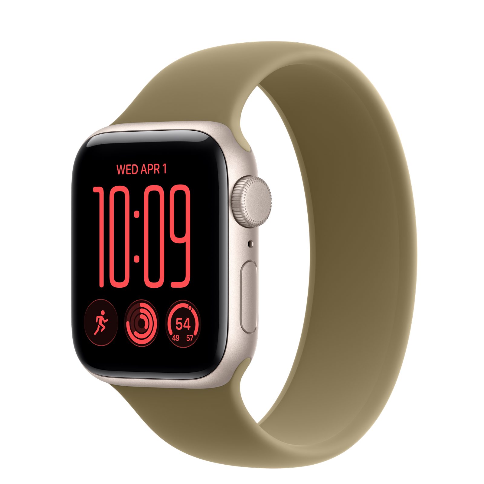 Apple Watch SE 3 (GPS) • Aluminiumboett stjärnglans, 40 mm • Sololoop oliv