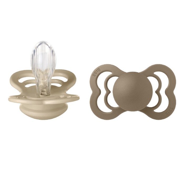BIBS Pacifier Supreme 2 PACK Silicone Size 2 Vanilla/Dark Oak